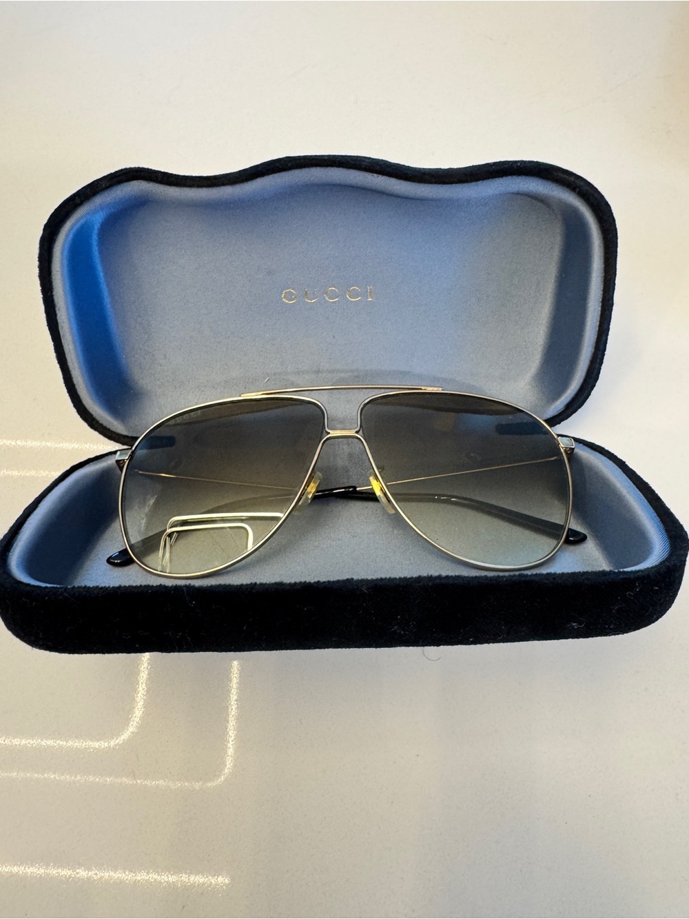 Gucci Men’s Gold Frame Sunglasses with Gray Gradient Lenses
